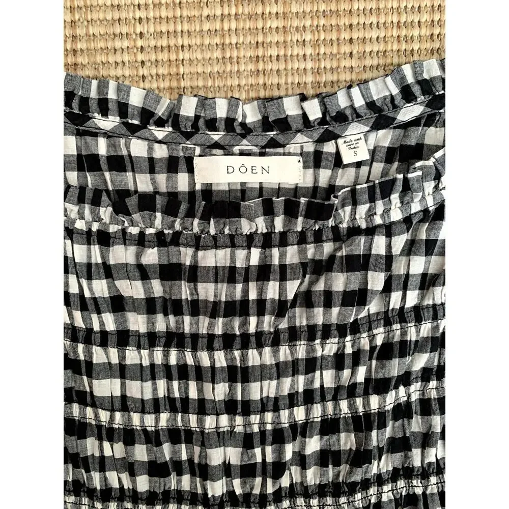 Doen Rosella Cotton Smocked Sleeveless Midi Dress Noir Greta Gingham Black - Picture 11 of 16
